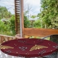 thumbnail image 2 of Ambesonne Bohemian Fitted Round Tablecloth, Cartoon Moths Leaves Stars, 45"- 56" Diameter, Pale Caramel and Maroon, 2 of 5