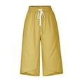 thumbnail image 4 of Timegard Capri Pants for Women Cotton Linen Elastic Waist Drawstring Cropped Pants Casual Solid Color, 4 of 6