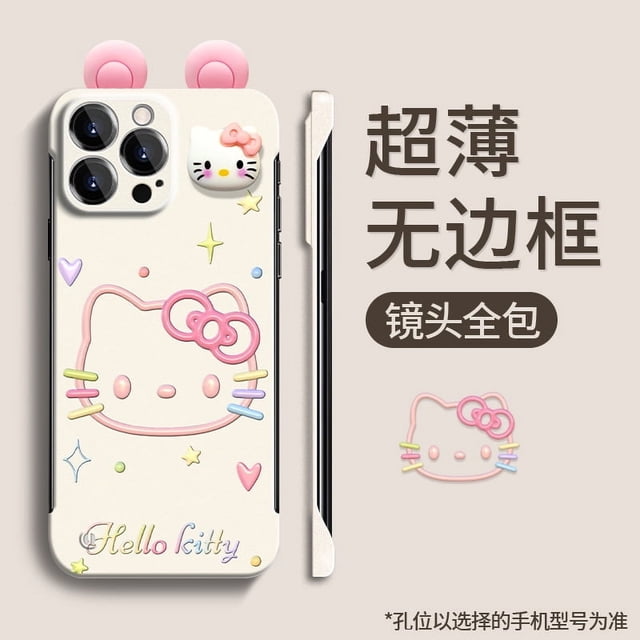 Bonita funda con soporte para muñeca Hello Kitty para teléfono Apple 16, 15PRO, sin marco, 14 orificios finos, resistente a caídas, ultrafina