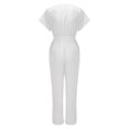 thumbnail image 5 of Noarlalf Jumpsuits for Women Dressy Women's Jumpsuit Short Sleeve Wrap V Neck Belted Wide Leg Pants White S, 5 of 7