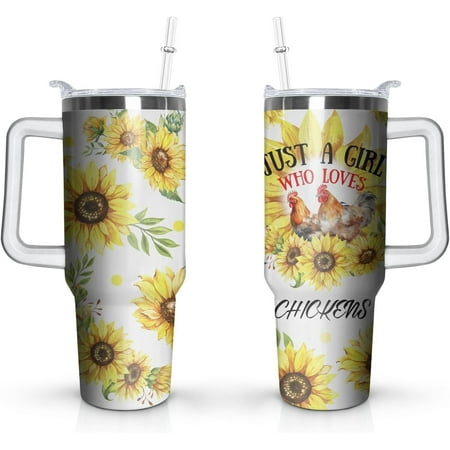

Sunflower 40 oz Tumbler with Handle and Straw Lid- 100% Leak Proof Travel Stainless Insulated Tumbler Cup Holder Friendly Perfect for Outdoor Travel Car and Sports