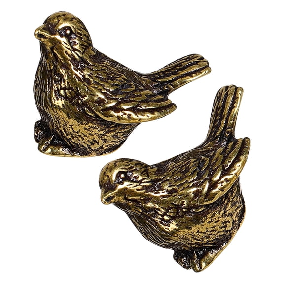 Alasum 2Pcs Golden Brass Sparrow Figurines Vintage Bird Statues for Tabletop and Cabinet Display