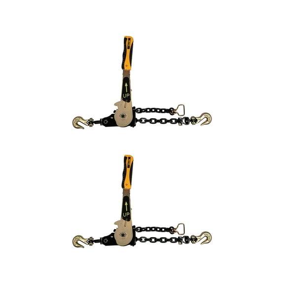 (2 Pack) 3/8" - 1/2"Easy Ratchet Chain Binder with Grab Hooks & 6000 lbs WLL - Heavy Duty Tie Down Ratchet Load Binder for Flatbed Trailers & Trucks