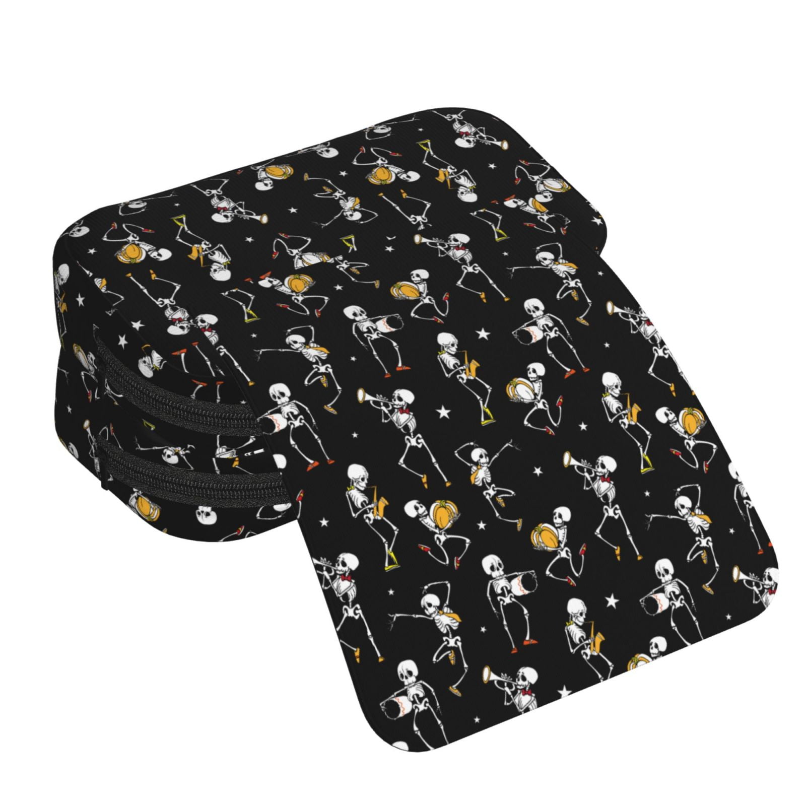 Rateoe Playing Music Skeletons Pattern Double Clamshell Pen Case, Storage Organizer with Two Zipper Compartments– Holds Up to 50 Pencils & Pens