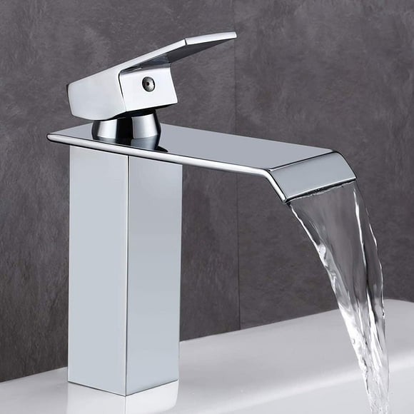 Bathroom Sink Faucet, Modern Style Chromed Brass Waterfall Sink Faucet, Ceramic Valve, Rectangular Flattened Design For 30% Water Saving.