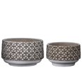 thumbnail image 1 of Benjara BM208754 Cement Pot with Octagonal Interlocked Pattern, Black & Brown - Set of 2, 1 of 1