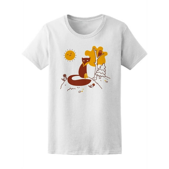 Vintage Cute Fox Autumn Forest T-Shirt Women -Image by Shutterstock, Female XX-Large