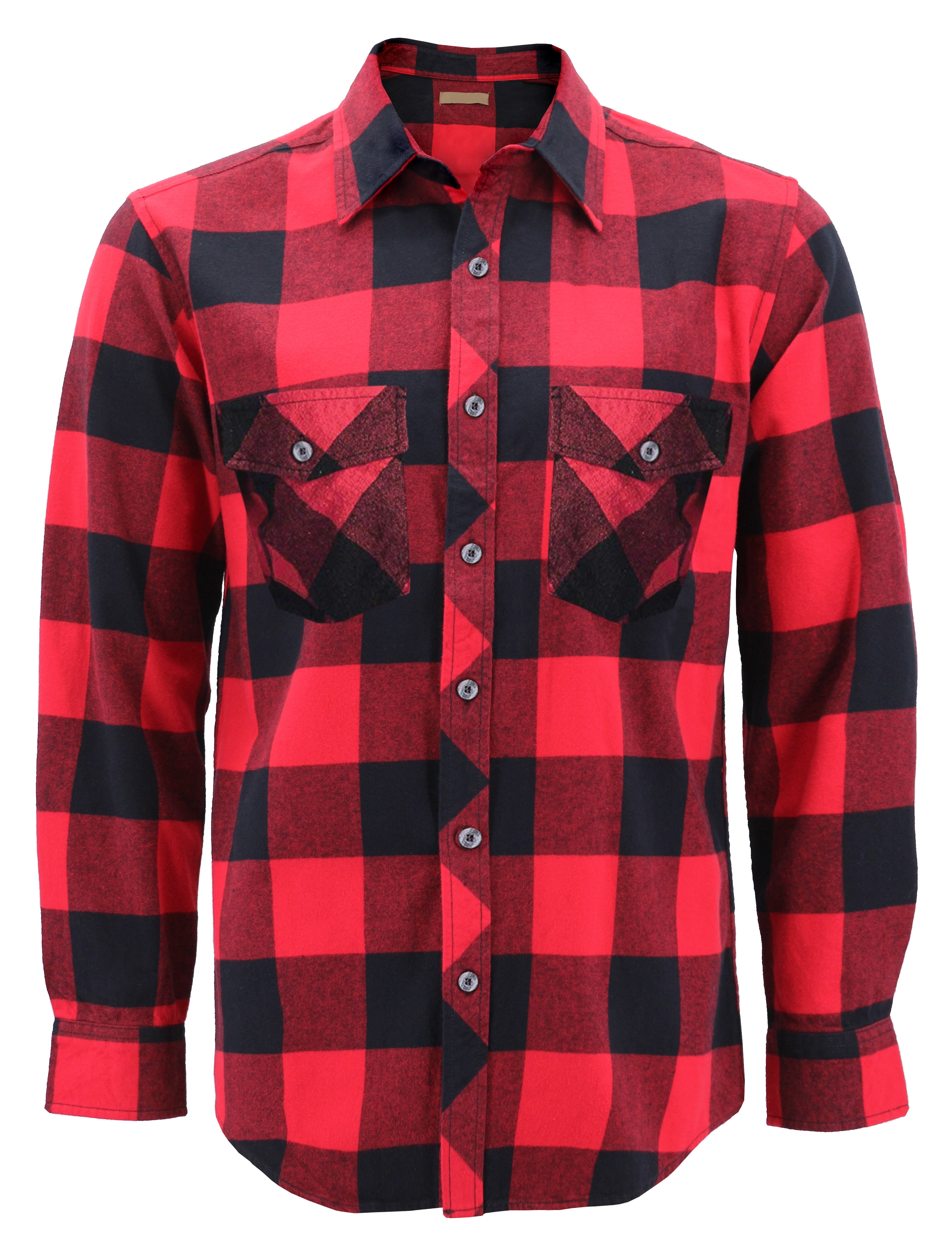 Men S Premium Cotton Button Up Long Sleeve Plaid Comfortable Flannel Shirt 3 Red Black S