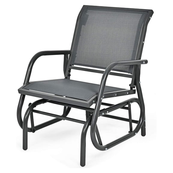 Outdoor Patio Glider Chair, Porch Glider with Breathable Mesh Fabric and Sturdy Steel Frame, Load Capacity 330LBS, Single Glider Chair for Outside Lawn Porch Balcony Poolside (Gray) 1 Grey