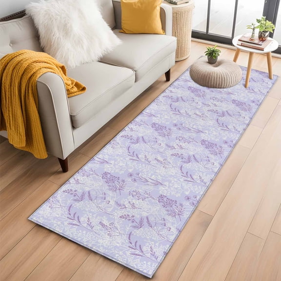 Runner Rug 2'x6', Light Purple Flowers Washable Non-Slip Hallway Runner Rugs, Spring Vintage Flowers Rustic Plants Bedside Rugs Floor Mats Carpet Runners for Kitchen Bathroom Laundry Room