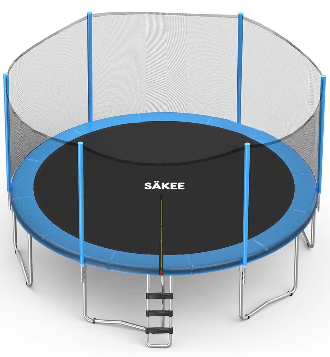 SÄKEE Trampoline with Safety Enclosure Net for Kids Adults Round Recreational Trampolines with Sprinkler Ladder Wind Stakes Accessories for Outdoor Backyard Children 15 14 12 10 8 ft 