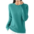 thumbnail image 2 of PNTUTB Fashion Women's Vertical Stripes Solid Color Versatile Crew Neck Long Sleeve Casual Comfort Tops, 2 of 6