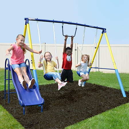 5 In 1 Metal Swing Set With Ladder Outdoor Backyard Playset Fun Kids Playground