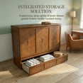 thumbnail image 4 of Queen Size Murphy Bed with Charging Station and 3 Storage Drawers, Pine Wood Folding Cabinet Bed, Equipped with 6 Moving Wheels, Space-Saving Hidden Wall Bed for Guest Room, Home Office,Walnut, 4 of 12