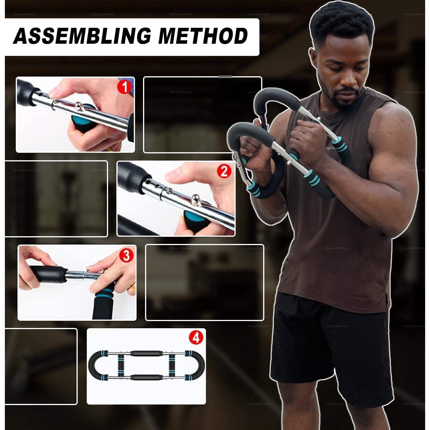 U-Shaped Arm Trainer, Forearm & Bicep Workout Equipment, Hand Grip Strengthener for Home Gym, Muscle Builder for Wrist, Chest & Shoulder, Black