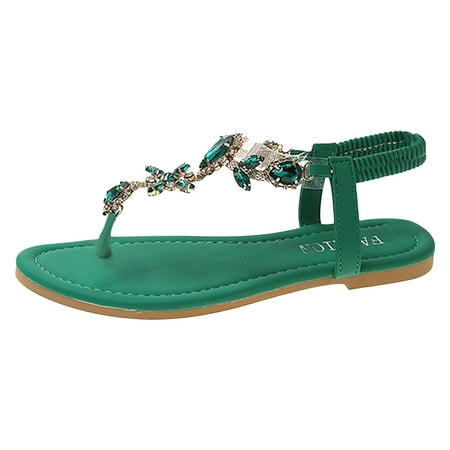 

FAVIPT Summer Sandals for Women 2023 Clearance Womens Sandals 2023 Women s Rhinestone Flat Sandals Womens Elastic Strappy String Thong Ankle Strap Summer Gladiator Sandals