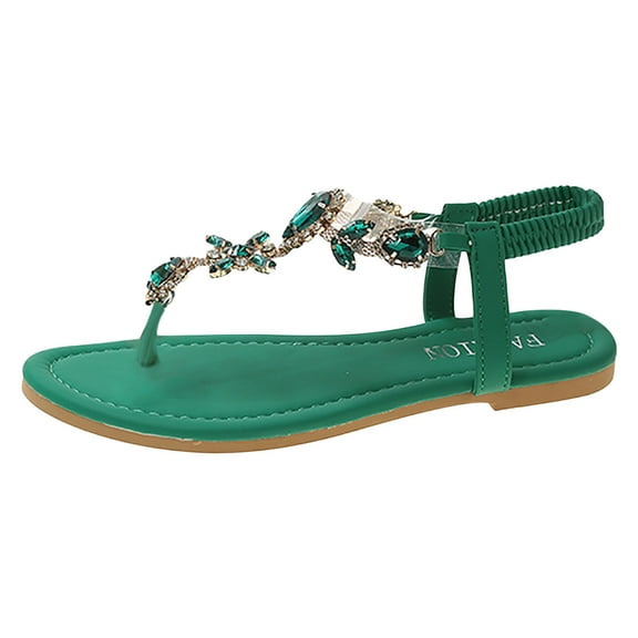 Htigea Flat Sandals for Women Dressy Summer Stappy Comfortable Ankle Elastic T-Strap Beach Thong Sandals