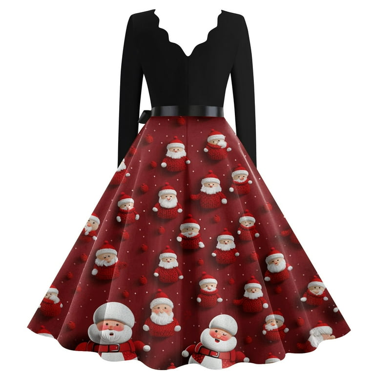 Christmas Dresses for Women Plus Size Christmas Costumes Snowflake Dress  Long Sleeve Christmas Tea Party Dress Holiday V Neck Vintage Dresses  Glitter Xmas Tree Print Cocktail Swing Dress - Walmart.com