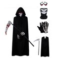 thumbnail image 1 of Gupgi Enfant Adulte Halloween Grim Reaper Costume, Robe+lunettes Yeux Rouges Lumineux+faux+pare-Visage+gants, 1 of 9
