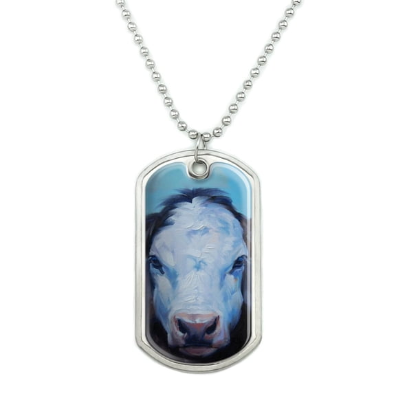 Brown and White Cow Painting Military Dog Tag Pendant Necklace with Chain
