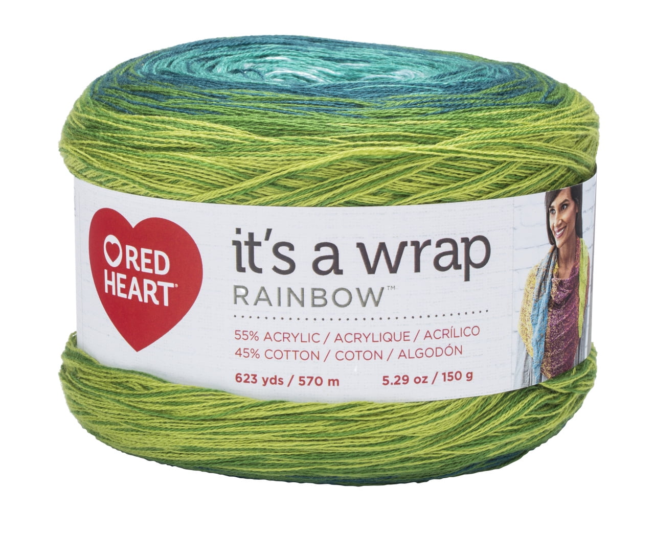 Red Heart It's a Wrap Rainbow Yarn, Seaglass, 7oz(200g), Super Fine, Cotton/Acrylic