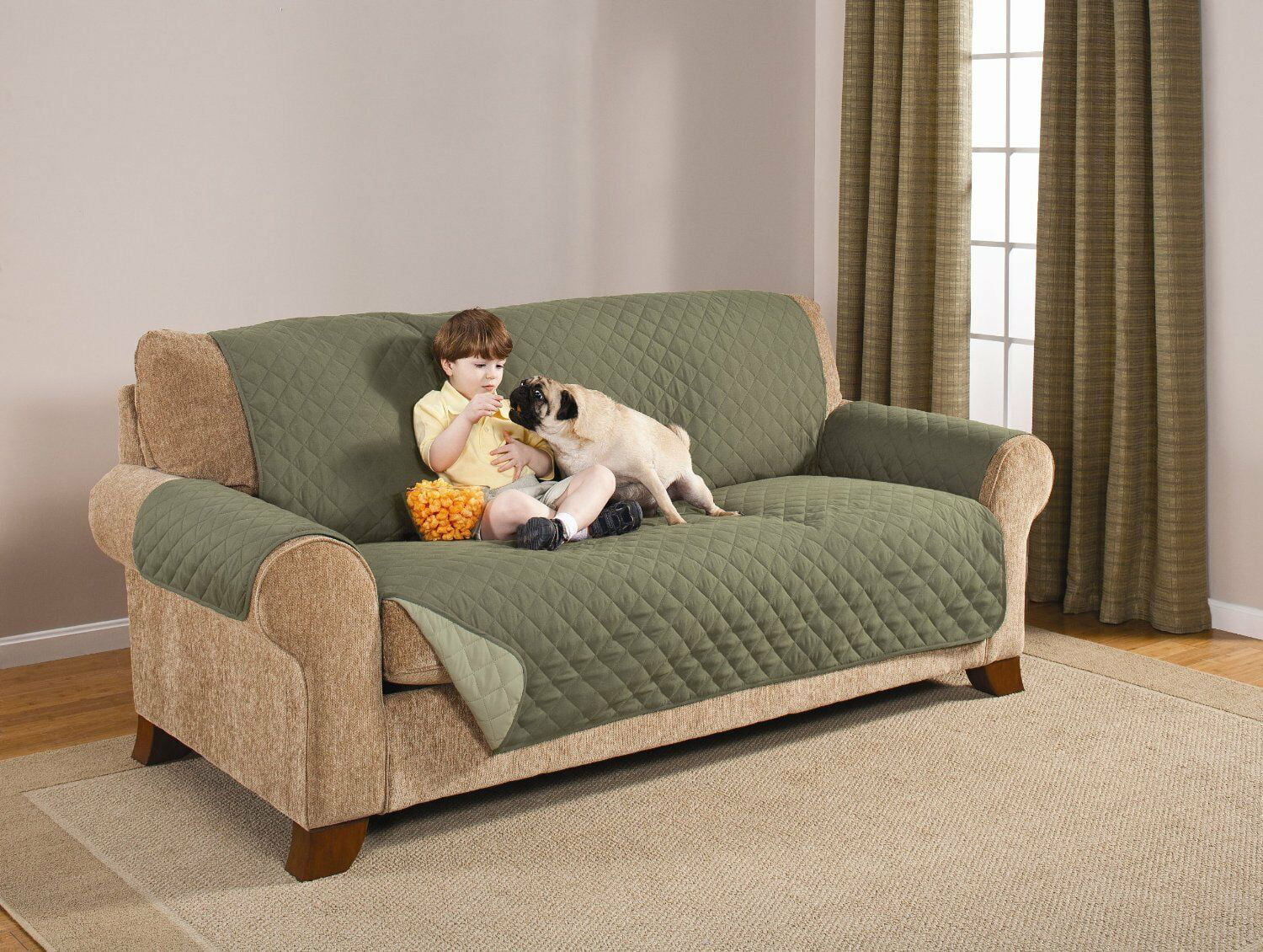 Orvis Grip-Tight Furniture Protector Brown Tweed Sofa