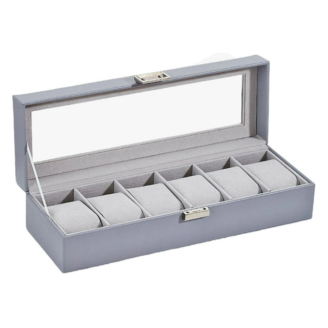 Caja de almacenamiento para exhibición de relojes, estuche para relojes a prueba de golpes, almohadillas extraíbles, estuche protector para relojes de Gris
