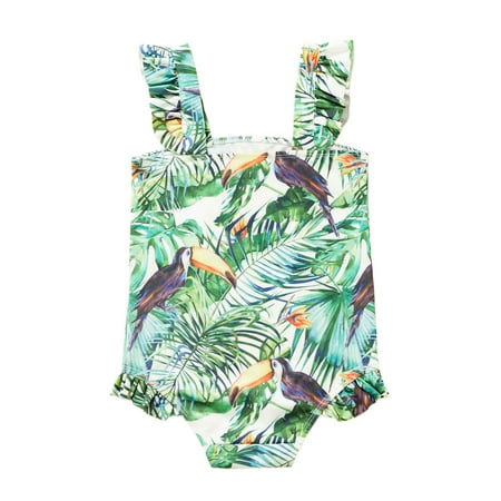 

Gyratedream (3M-3T) Infant Toddler Baby Girls Rainforest Bird Printed One Piece Ruffles Swimsuit Swimwear