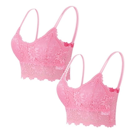 2 Pack Women Plus Size Vest Bandeau Sports Bra Crop Wire Bra Lingerie Packs of Bras V Neck Underwear Compression Bra for Women Lingerie Without Chest Pad Women Bra Pack S3XL Small Bras