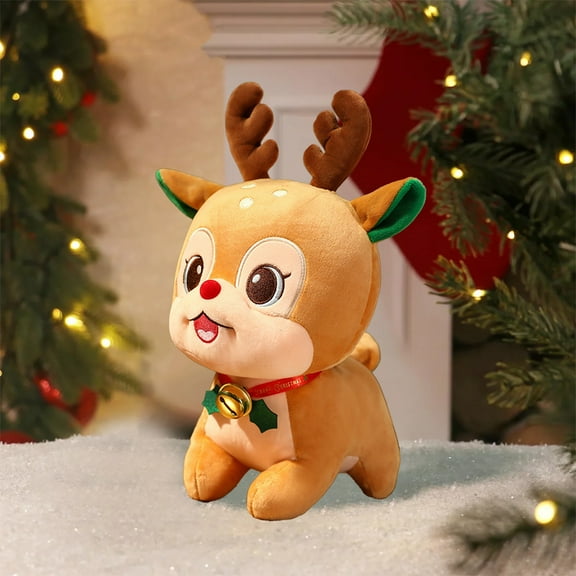 Christmas Plush Doll Decoration Soft Cotton Filled, Santa Tree Snowman Shape Holiday Pillow for Sofa Bed, Cute Festive Decor for Living Room and Bedroom(Brown)