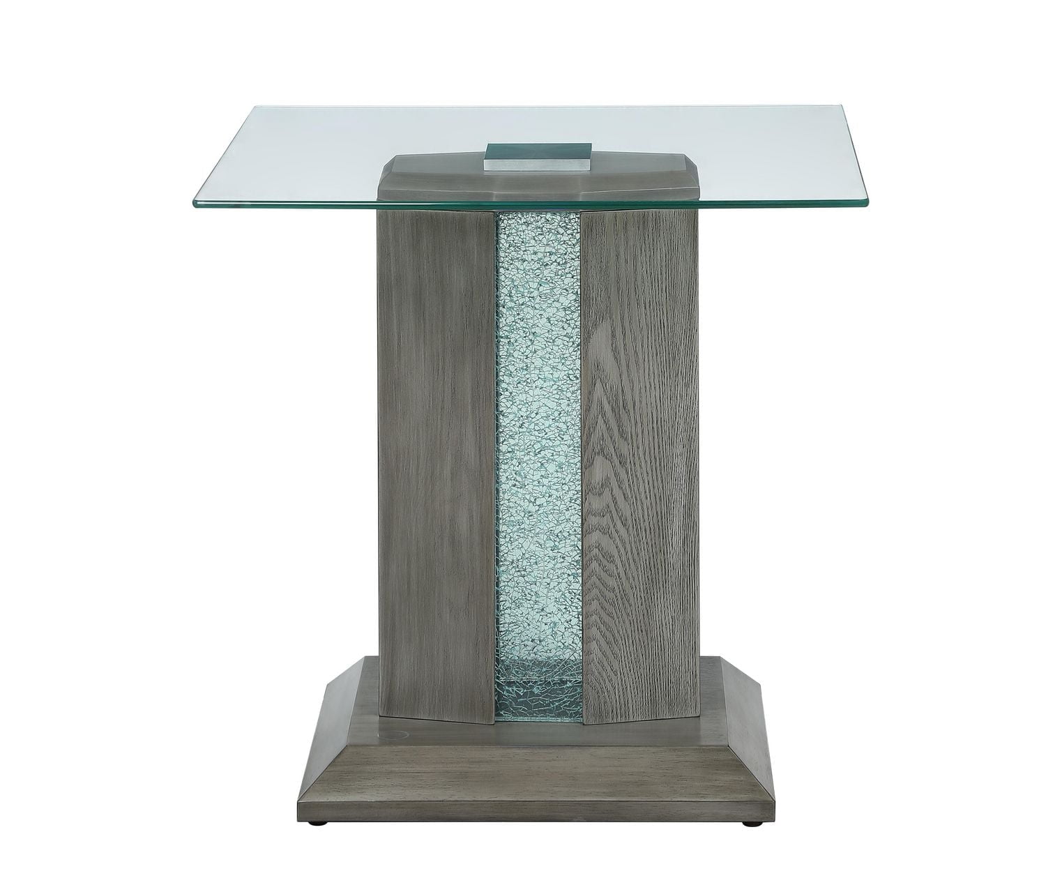 Topline Home Furnishings End Table With Glass Top and LED