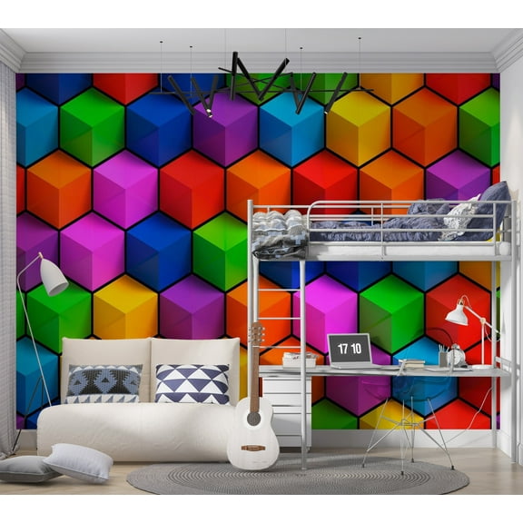 Tiptophomedecor Abstract Wallpaper Wall Mural - Colorful Geometric Boxes