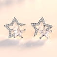 thumbnail image 2 of Aretes de Plata 925 para Mujer, Aretes Pequeños Abiertos con Estrellas Personalizados y a la Moda, Incrustados con Diamantes, Plata, 2 of 8