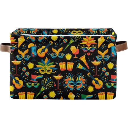 Hotbar Brazilian Carnival Pattern (2) Foldable Storage Basket for Shelves, Collapsible Sturdy Storage Bin with Handles, Canvas Storage Cube for Organizing Closet 1PCS