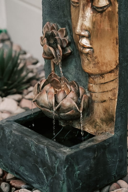 XBrand 30" Buddha Water Fountain Indoor Outdoor w LED Light
