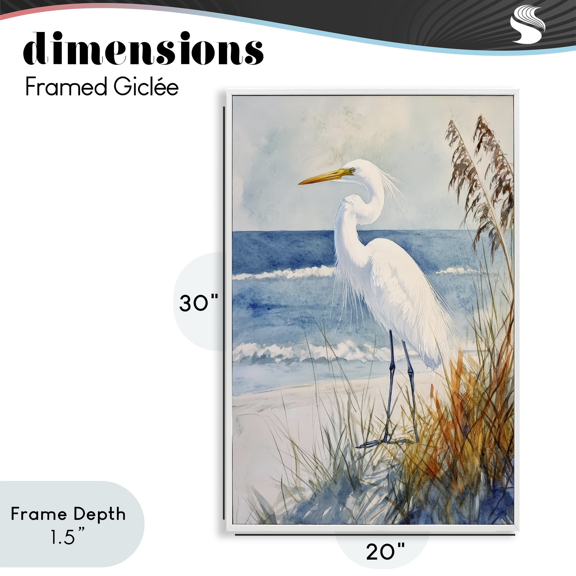 Stupell Industries Egret By The Waves White Framed Giclee Art, design by Petal Prints Design