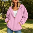 thumbnail image 2 of Sudadera con Cierre para Mujer con Cordón, Chaquetas con Capucha de Forro Polar Suave con 2 Bolsillos, Otoño, Casual, Holgada, Lisa, Estampada, de Manga Larga, 2 of 8