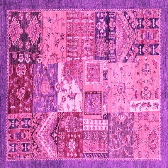 Ahgly Company Indoor Square Abstract Pink Modern Area Rugs, 7' Square