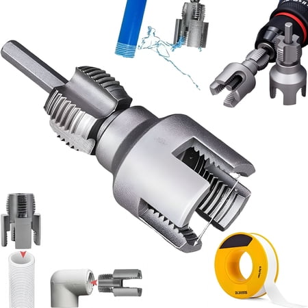 EXLEAF 2026 New Integrated Internal&External Pipe Threading Tool,Dual-Function Pipe Thread Cutting Tool,1/2'' 3/4'' 1'' Dies,Electric Drill Compatible Pvc&Plastic Pipe Threader Kit for Home Repair