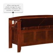 Linon Brandt Rubberwood Split Seat Slatted Back Storage Bench in Walnut Brown