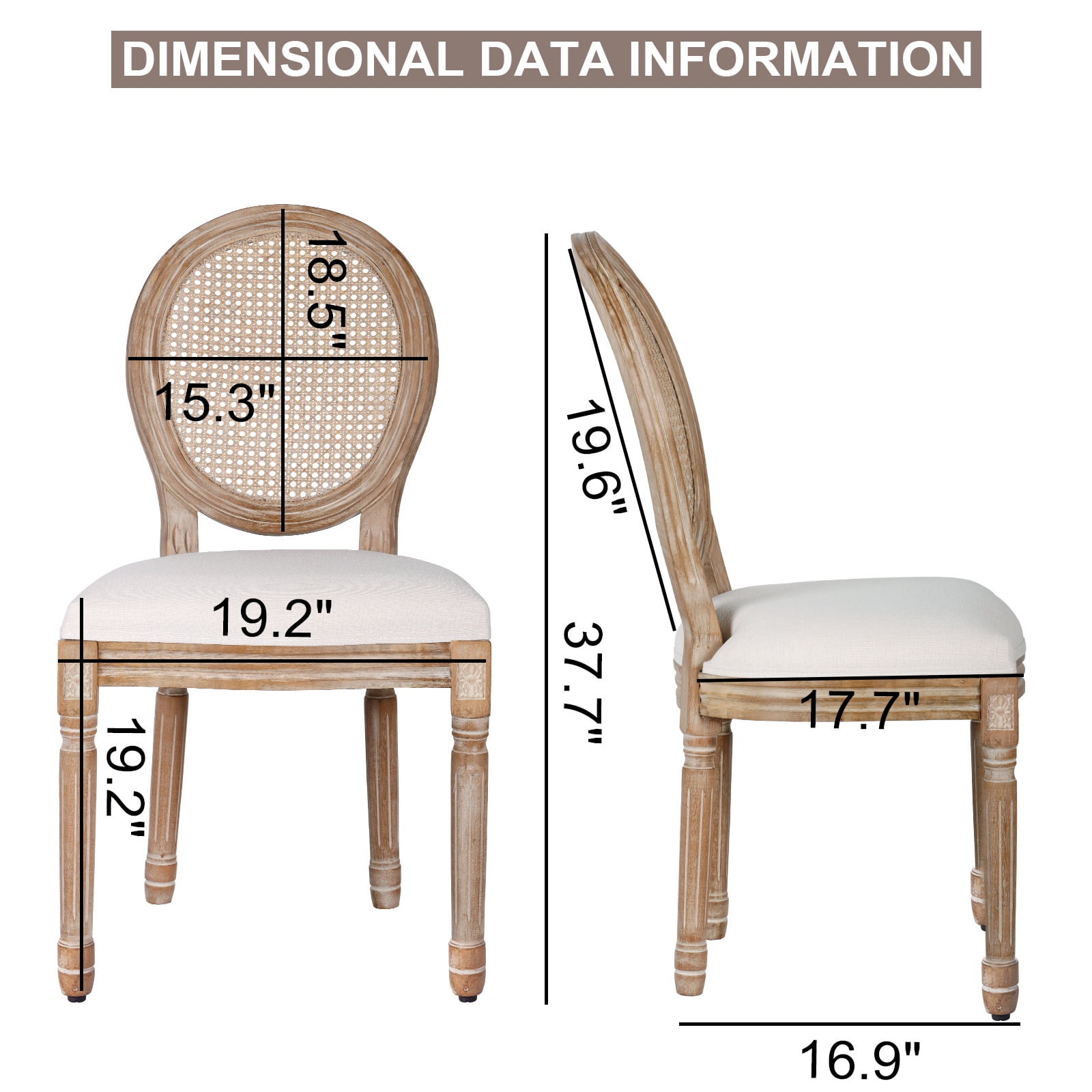 French Dining Chairs Set of 6 Beige Natural Fabric Round Back with Solid Wood Legs and Frame for Bedroom Dining Room Kitchen