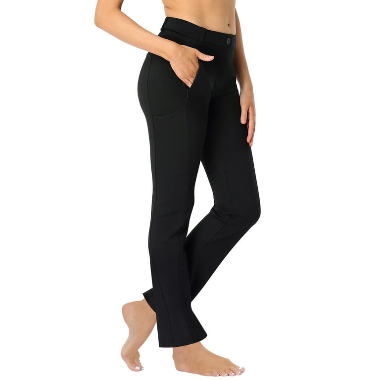 HDE Yoga Dress Pants for Women Straight Leg Pull On Pants with 8 Pockets  Black - M Long