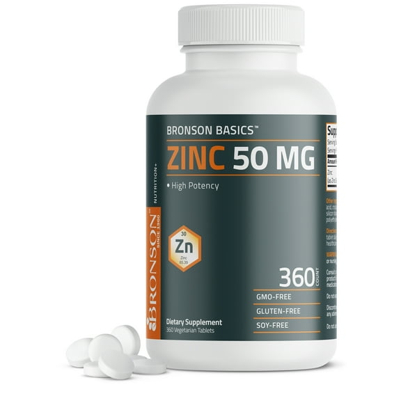 Bronson Zinc 50 MG High Potency Supports Immune, Antioxidant & Skin Health - Non-GMO, 360 Vegetarian Tablets