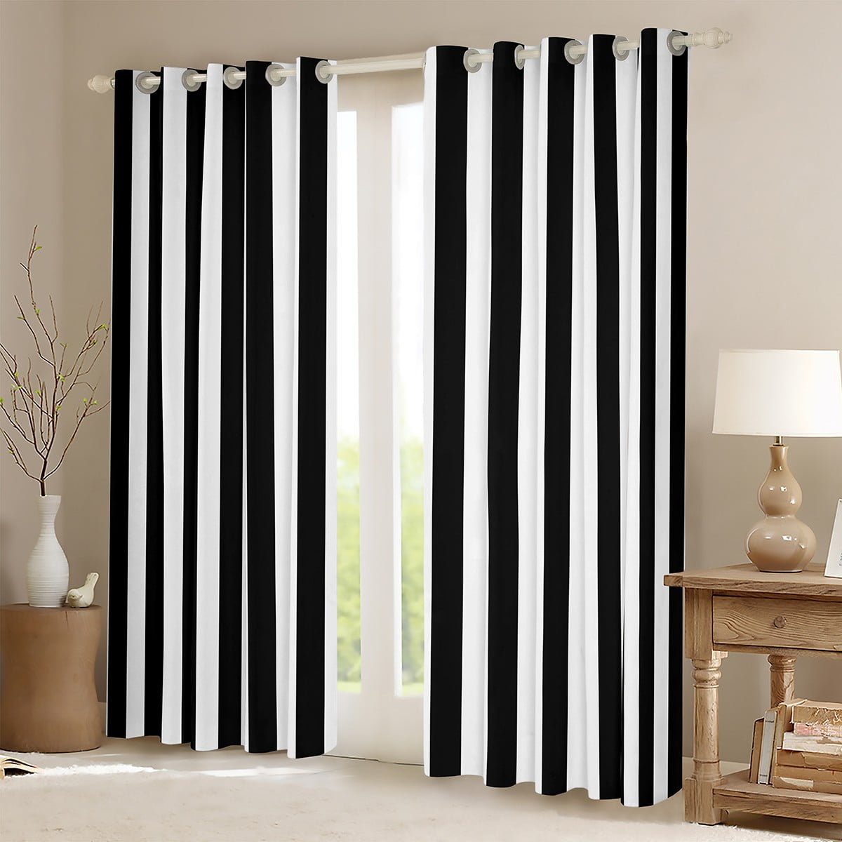 Feelyou Black White Striped Black Out Curtains for Kids, Abstract Ombre Curtains Pack of 2 (42x63 Each), Modern Fashion Bedroom Curtains, Window Curtains Home Decor