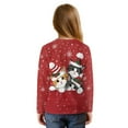 thumbnail image 2 of Xoenoiee Christmas Cat Snowflake Print Kids Crop Tops Girls Long Sleeve Tee Shirts Xmas Fall Clothes Loose Fit Sweatshirt Pullover Top with Tie Front, 7-8 Year, 2 of 7
