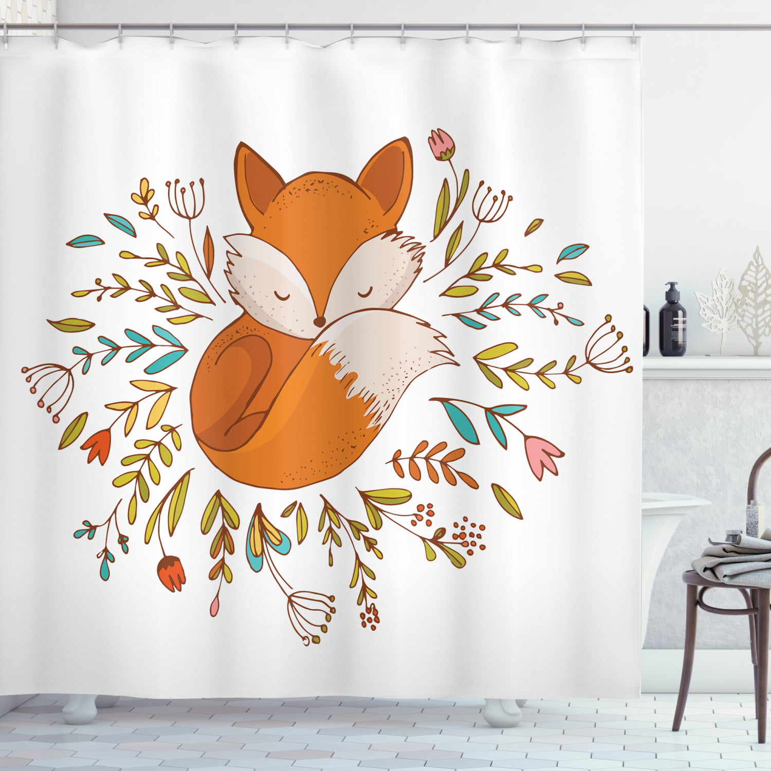 Cartoon fox and deer Shower Curtain Bathroom Decor Fabric & 12hooks 71*71inches 
