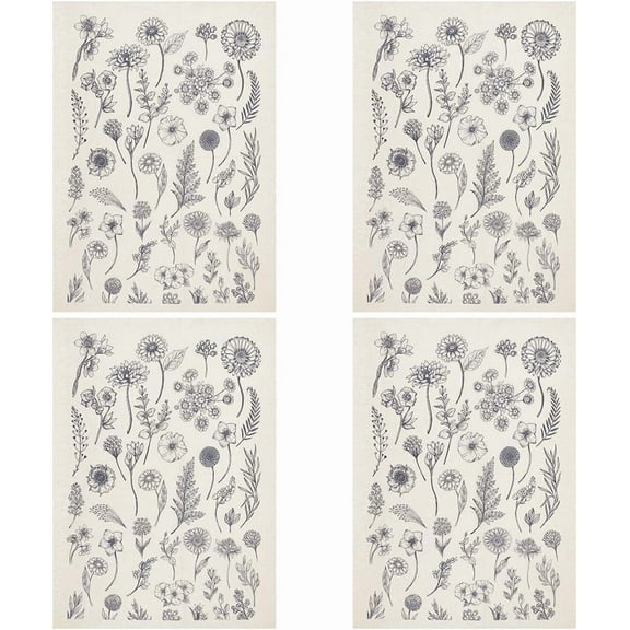 4Sheets Sun Flowers Ceramic Decals Black Porcelain Underglaze Transfer Paper Pottery Ceramics Clay Transfer Paper