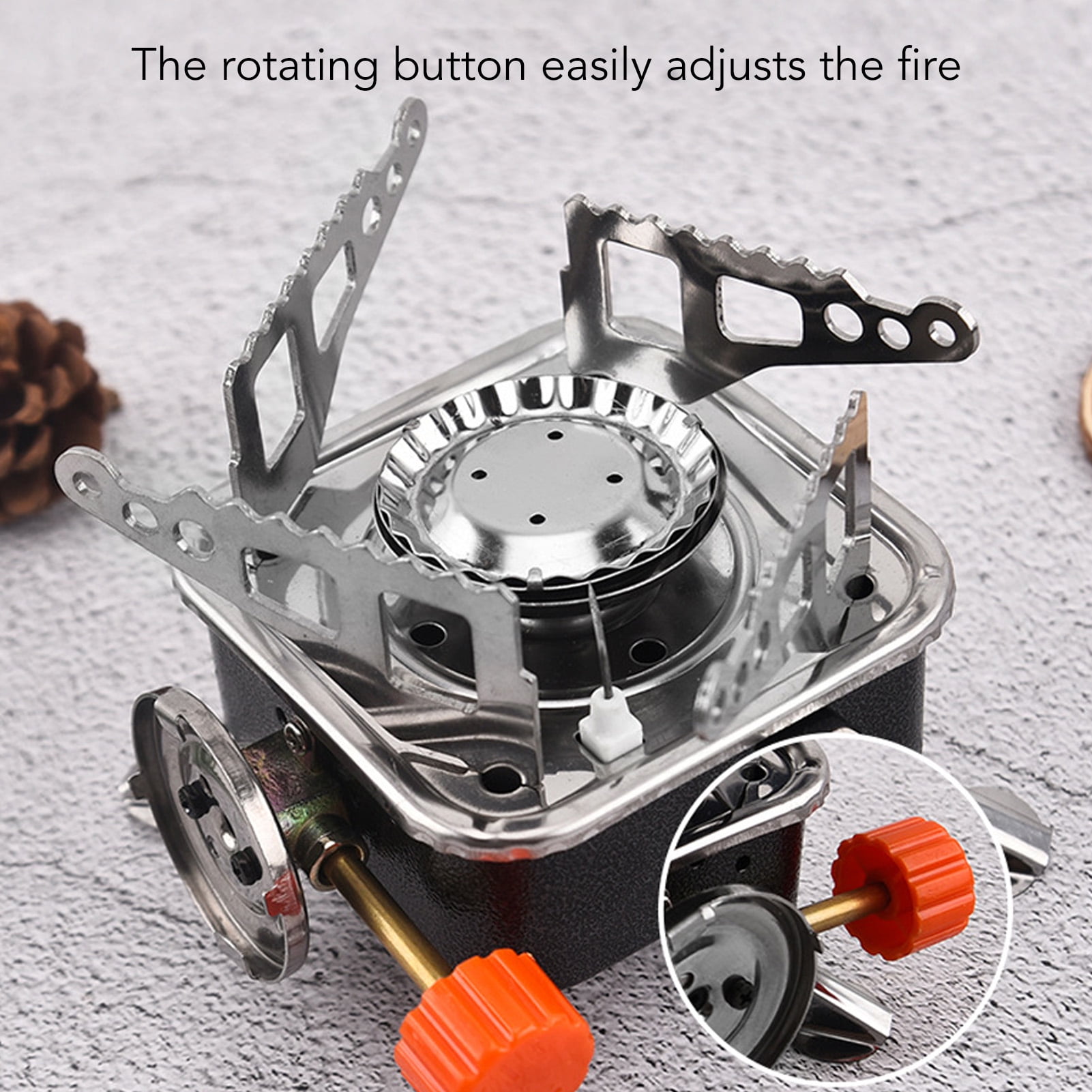Rupoun Mini Camping Stove Folding Portable Gas Burner for Outdoor Hiking Backpacking High Efficiency Wind Resistant Stable Support Black Square With Tube Buckle 5.12 inches / 13 cm