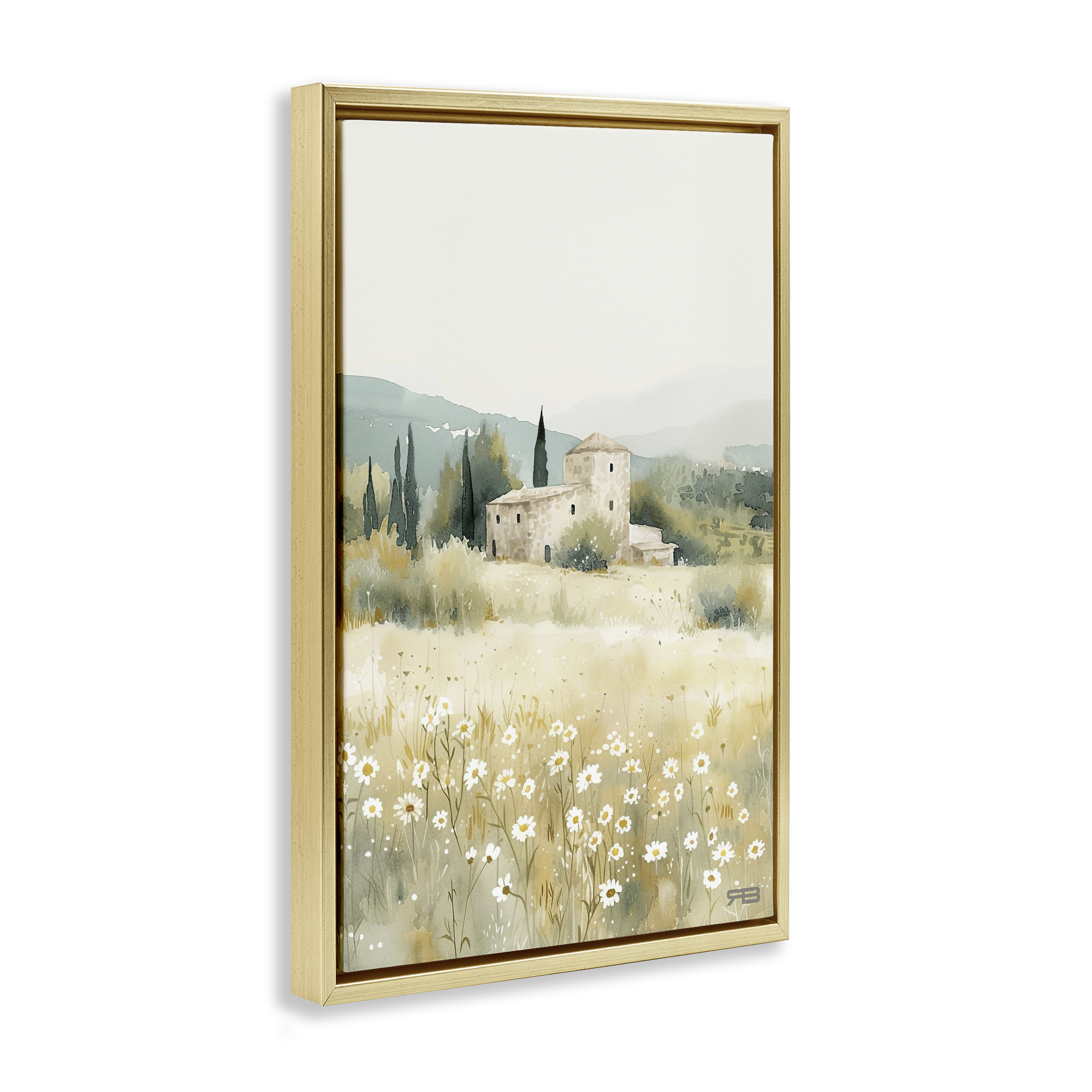 Stupell Industries Nu Horizon Countryside Landscape Painting Gold Floater Framed Canvas Art Print Wall Art, 21 x 31