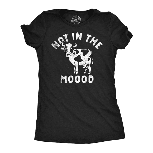 T-shirts Amusants pour Femmes Not In The Moood T-Shirt Sarcastique avec Vache pour Dames (Noir Chiné - Not In The Moood) - L